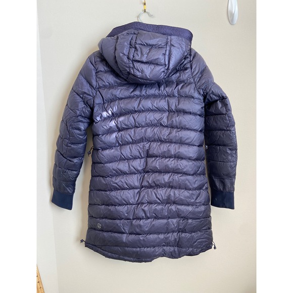 Lululemon Reversible Down Coat Full Zip Hooded Quilted Navy Blue Womens Size 4 - Picture 6 of 8